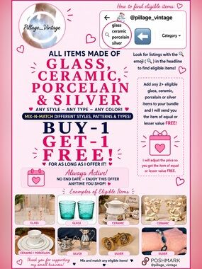 🔍ALL GLASS, CERAMIC, PORCELAIN & SILVER BOGO 🆓 DEAL